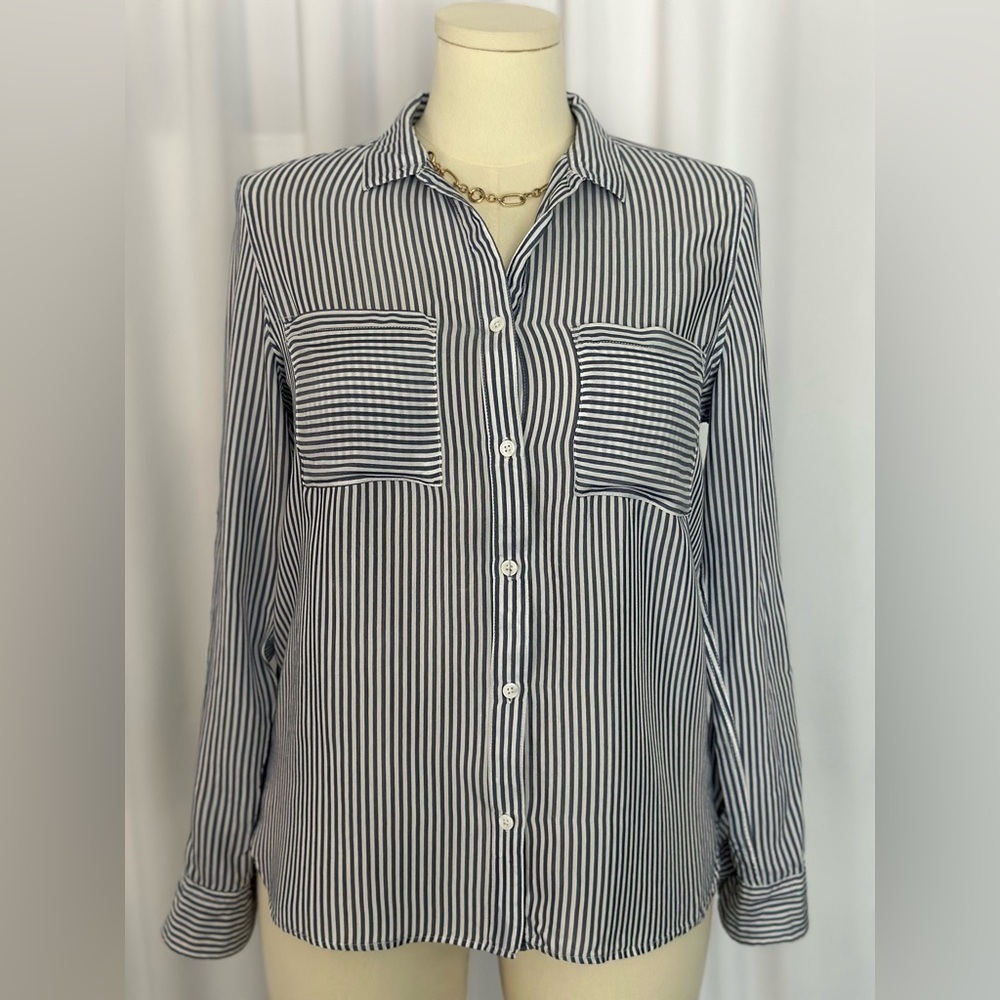 Thread & Supply Blue and White Striped Button-Down Shirt (1016) - Picture 8 of 12